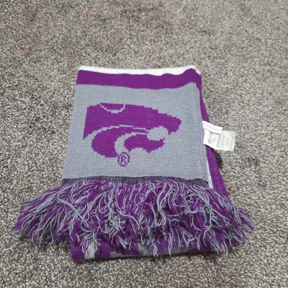 K-State Wildcats Knit Stadium Scarf with Fringe. Purple & Gray